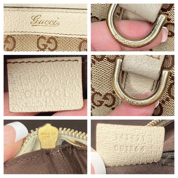 Authentic GUCCI Abbey Tote Tan GG Canvas & Beige Cream Leather - Picture 2 of 16